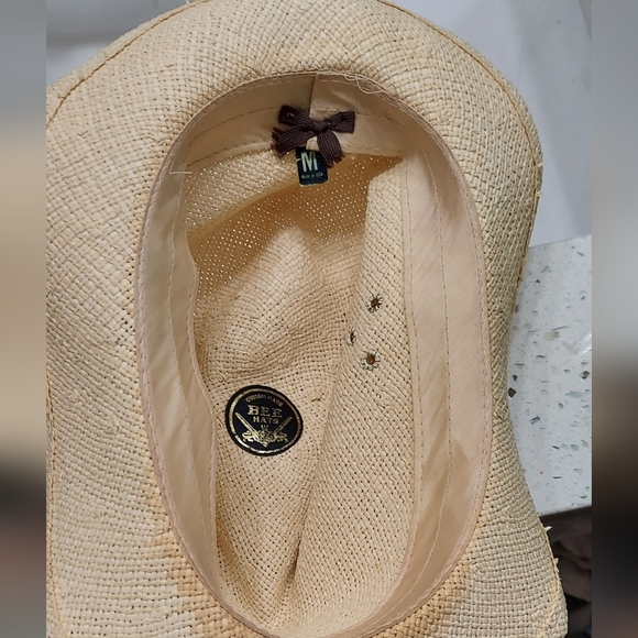 VINTAGE BEE Hats Custom Made Straw Fedora w/ Brown Faux Reptile Band - Size Med - Picture 3 of 3